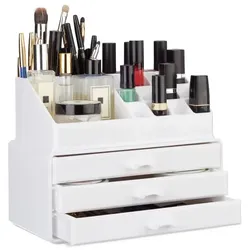 Relaxdays Make Up Organizer mit 3 Schubladen Weiß