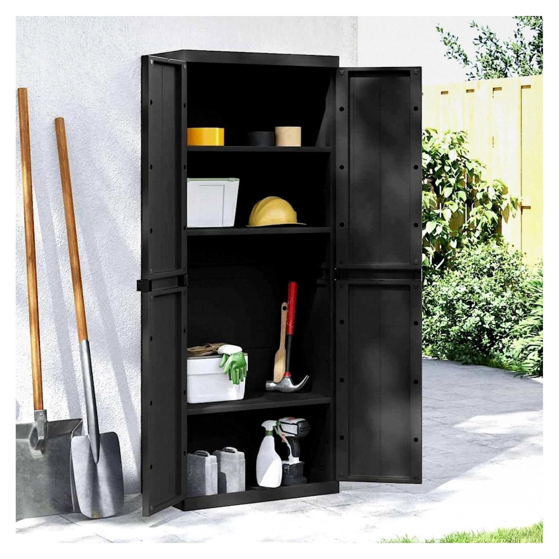 Gartenschrank Schwarz 65x37x165 cm, PP Polypropylen, witterungsbeständig, abschließbar, ideal für Garten, Balkon, Terrasse, viel Stauraum, verstellbarer Einlegeboden