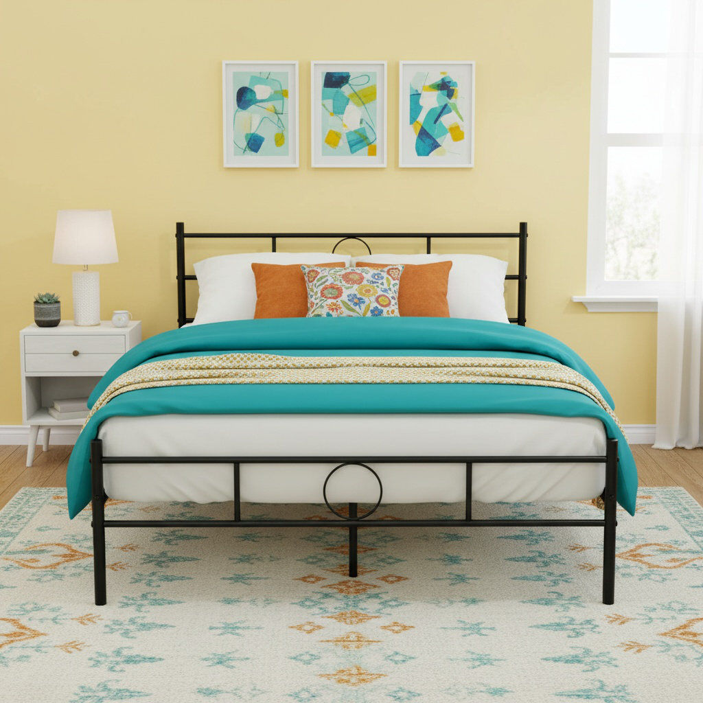 August Grove Metal Bed Black Double (4'6)