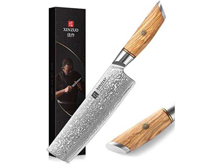 XINZUO Damastpulverstahl 18.2cm Nakirimesser, scharf Küchenmesser 73 Schichten Damastpulverstahl profi Kochmesser-mit ergonomischer Olivenholz Griff -Lan Series