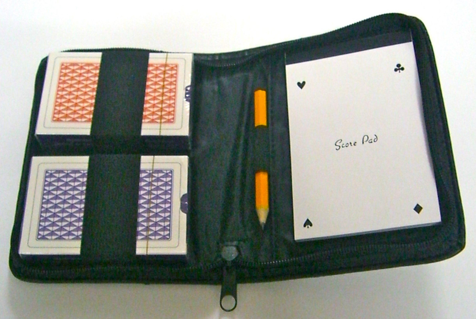 Selius Set in kunstleer etui, blauw - 2 x 52 speelkaarten en accessoires