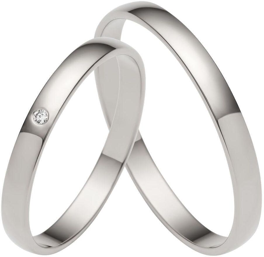 Trauring FIRETTI "Schmuck Geschenk Gold Hochzeit Ehering Trauring "LIEBE" Gr. 50, weiß (weißgoldfarben), Fingerringe, Damen, 50, 0,01 SI = kleine Einschlüsse mit Brillant, Weißgold 375, 2,5mm, Trauring, Made in Germany, wahlweise mit oder ohne Brillant