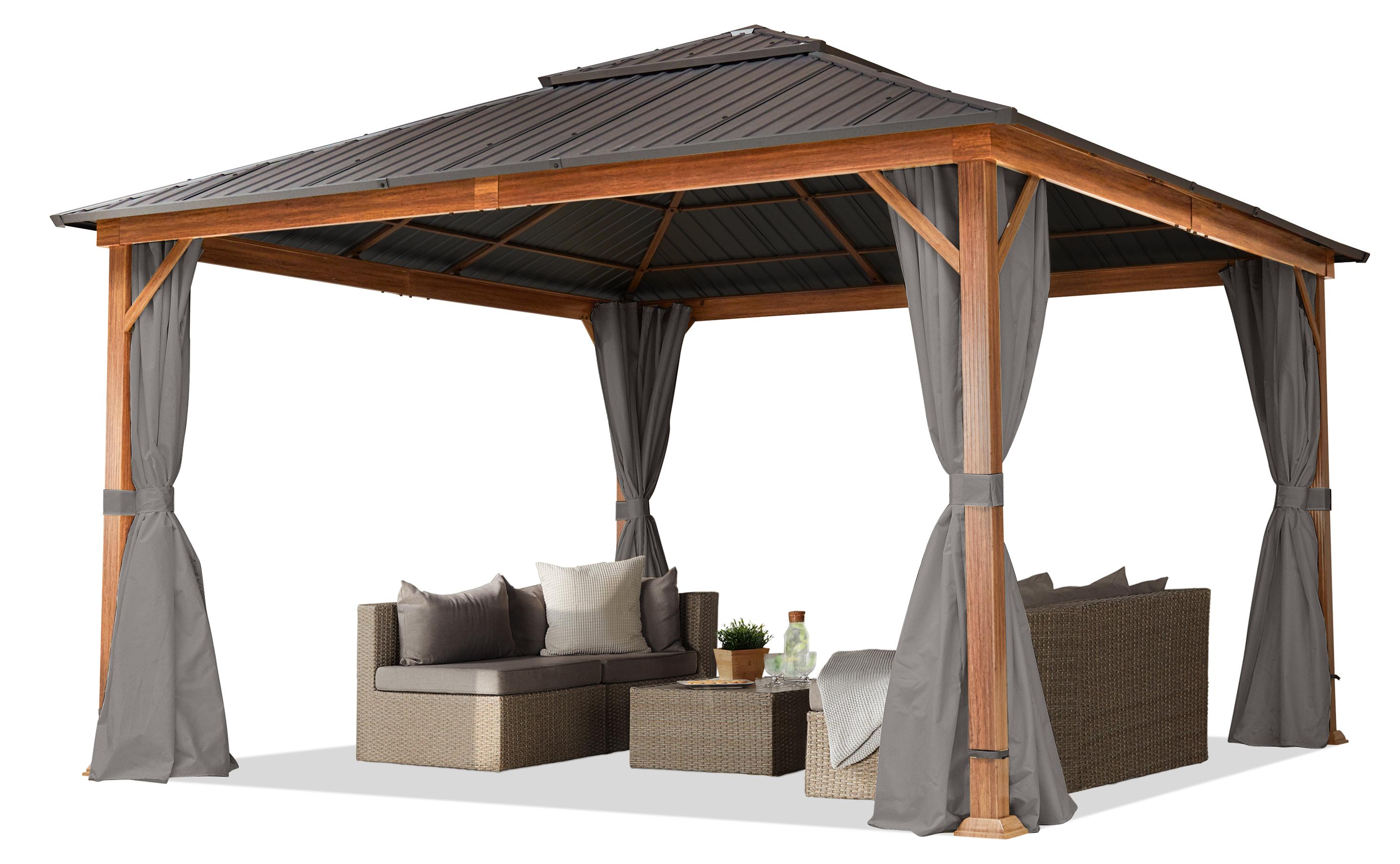 Gartenpavillon 4x4 m Holzoptik, Stahldach Hardtop 4 Seitenteile in grauGartenpavillon 3x4 m Holzoptik, Stahldach Hardtop 4 Seitenteile in grau