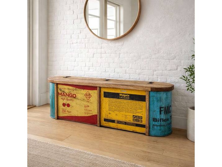 Banc coffre métal recyclé et bois