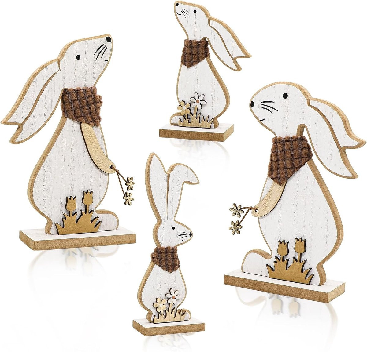 Set van 4 houten paashazen voor tafeldecoratie