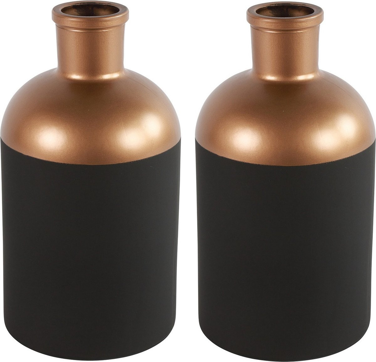 Countryfield Bloemenvaas Deco Set van 2 - Zwart/Koper - Glas - D14 x H26 cm