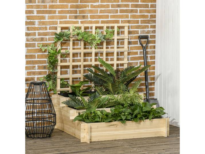 Outsunny Carré Potager 3 Étages Treillis Bois Naturel