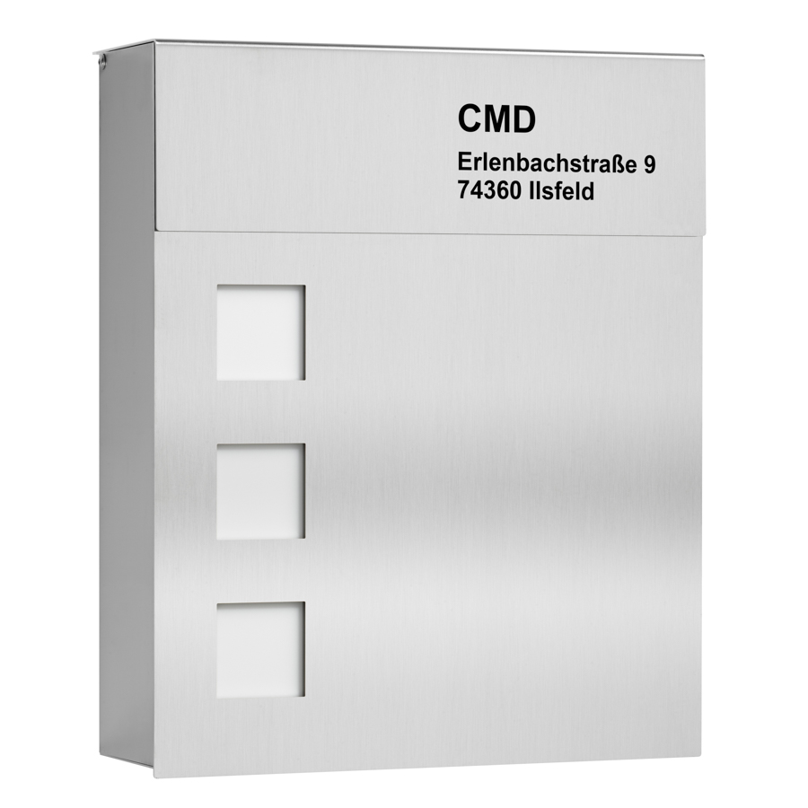 CMD Briefkasten mit Fenster und Gravur Edelstahl 32x38,5x10cm 96/Gravur 4260045645406
