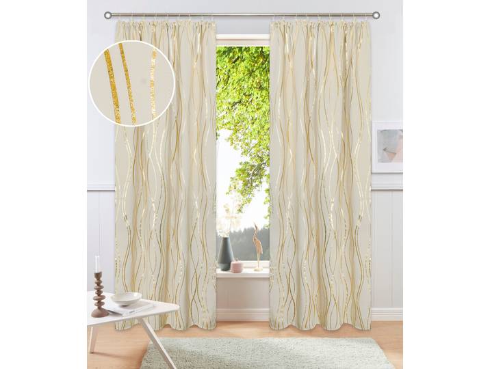 Vorhang GOODPRODUCT Prag Gr. 1, gold (vanille), B:130cm H:145cm, Polyester, Gardinen, Vorhang, Verdunkelungsvorhang, einseitiger Foliendruck mit Wellen