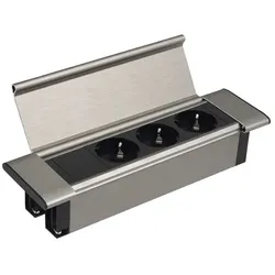 Einbausteckdose Flat Box edelstahl 3 Stecker