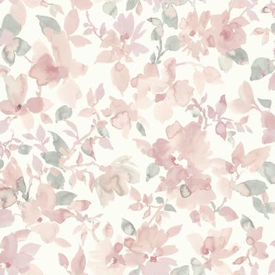 RoomMates Pink & Green Watercolor Floral Peel and Stick Wallpaper