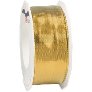 Präsent Geschenkband Devon, gold, Stoffband mit Drahtkante, 40mm x 20m, glitzernd