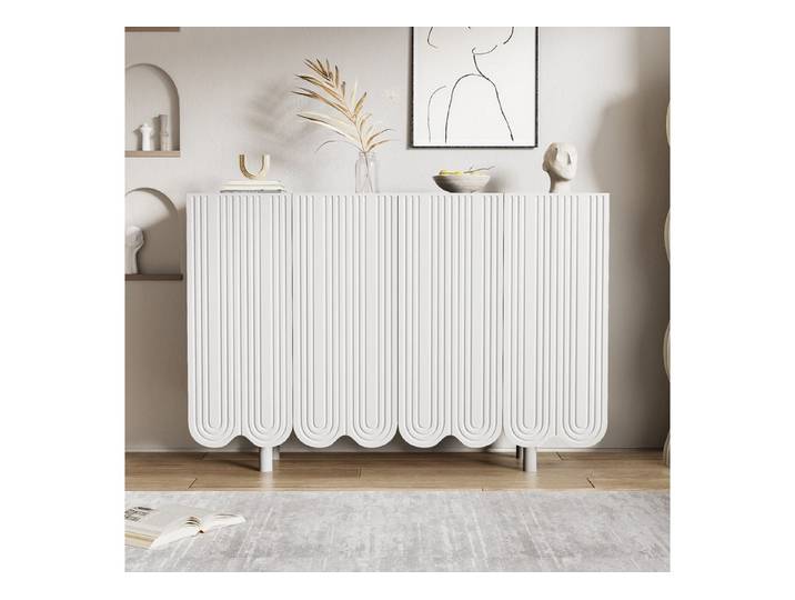 Simurq Sideboard Kommode,Esszimmerschrank 120 cm Weiß mit Soft-Close (Dämpfungsscharniere sorgen für leises Schließen im Alltag), Kommode mit 4 Türen bieten Geschlossenen Stauraum