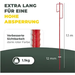 Novatool, Absperrung, 10er-Set Absperrbandhalter Ø12 x 1100mm Rot, Metall Absperrband Absperrstangen Laternenstan