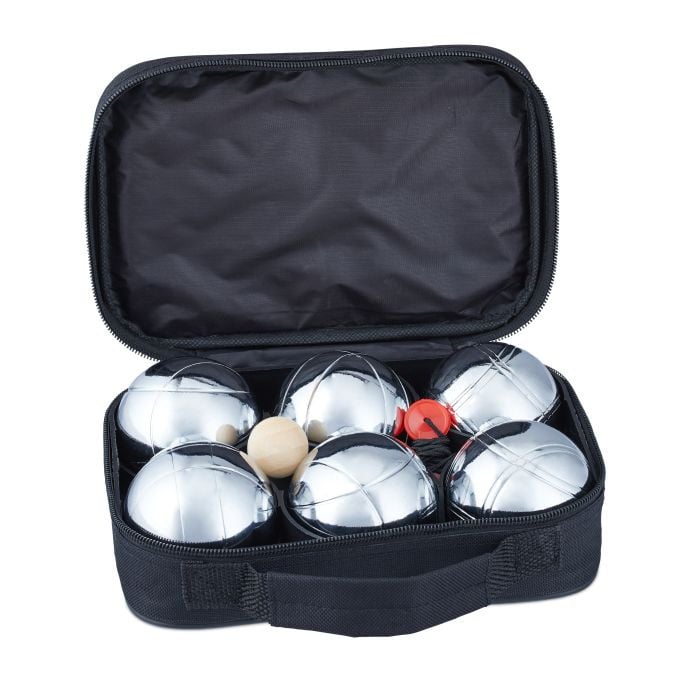 Relaxdays Jeu de boules set met 6 metalen ballen
