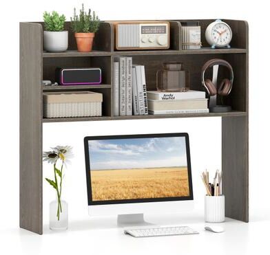 Costway Desktop Bookshelf Countertop Storage Hutch with 6 Shelves-Oak