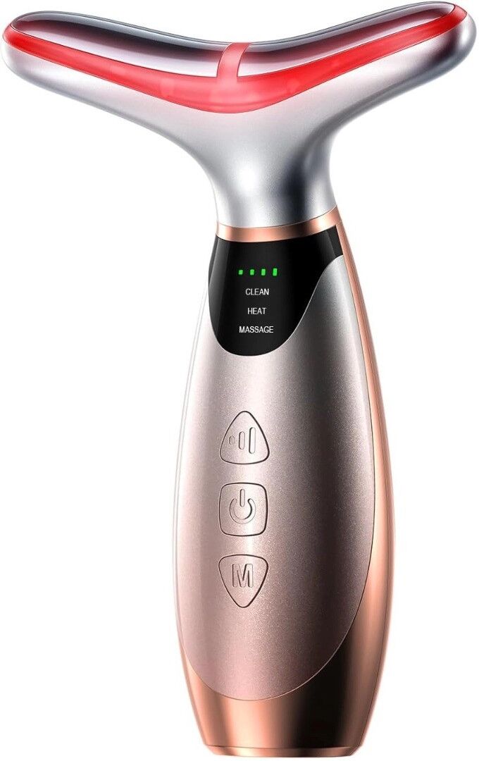 INF Y-förmiges Gesicht- und Hals-Beauty-Gerät mit EMS, 7-farbiger LED, Wärme und Vibrationsmassage Champagne