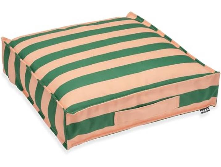 H.O.C.K. Riviera Stripe Outdoor Matratzenkissen – 50x50x10 cm Bodenkissen mit Tragegriff – Wetterfest, UV-Beständig & Schmutzabweisend – Handmade in Germany (Green Rosé)