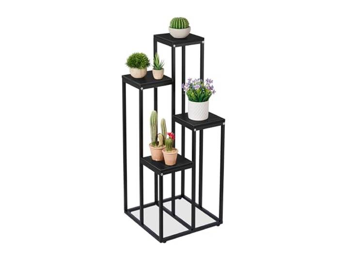 Relaxdays Étagère à Plantes\, 4 Niveaux\, HxLxP : 100x40x40 cm\, Acier et MDF\, escalier pour Fleurs\, Noir