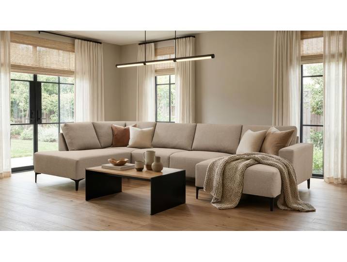 Wohnlandschaft, Chenille, Braun, 333×198 cm, U-Form, Skandinavisch, Home-affaire