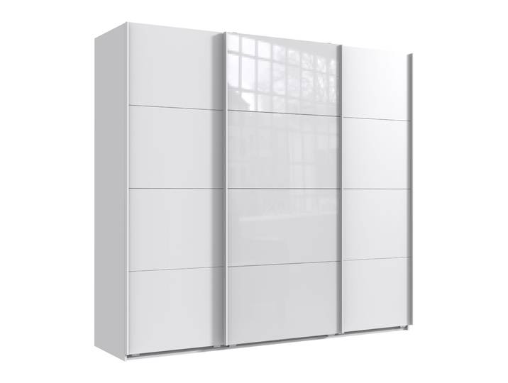 Schwebetürenschrank Kleiderschrank B225 cm H208 cm 3-türig. Weiß, 1x Tür Glas Weiß / 22521