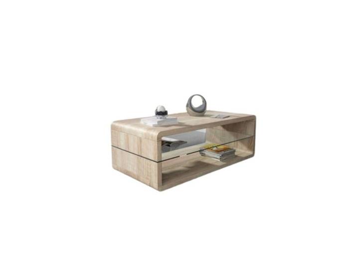 Table basse LEVIS – Design contemporain – Coloris chêne – Plateau intermédiaire en verre