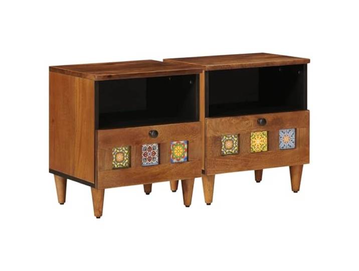 GHVBNMF Nachttisch 2er Set Massivholz Mango Braun 40x33x46 cm Kompakter Beistelltisch aus Mangoholz mit Schublade sorgt für Ordnung und warme Atmosphäre im Schlafzimmer.