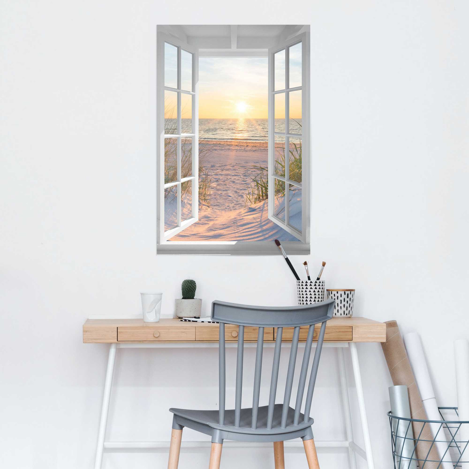 home24 Poster Zonsondergang door het raam beige papier 61 x 92 cm