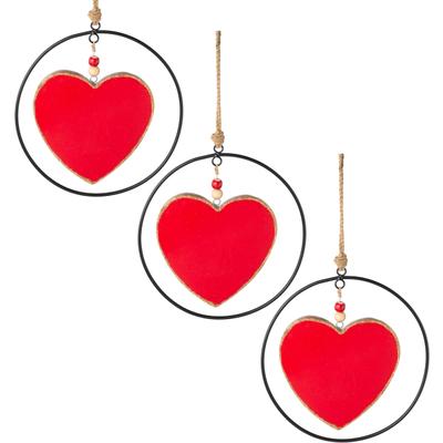 Dekohänger CREATIV DECO "Weihnachtsdeko rot", rot, H:20cm T:1cm Ø:20cm, Holzwerkstoff, Dekohänger, mit Metallring und Emaille-Lackierung