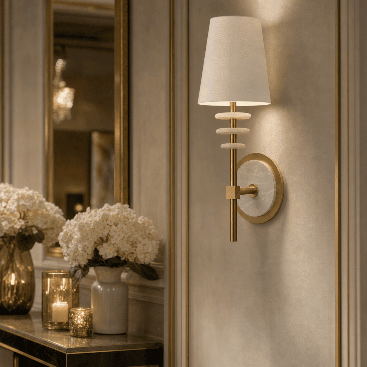 Ailani Luxury Alabaster Marble & Gold Wall Light