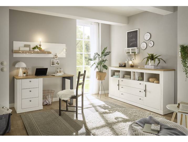 Büromöbel-Set GOODPRODUCT Westminster , weiss (pinie weiß dekor), B:341cm H:170cm T:60cm, Holzwerkstoff, Metall, Arbeitsmöbel-Sets, Büromöbel-Set, im romantischen Landhausstil, exclusiv by Otto