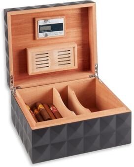 Bey-Berk Richie Pyramid Design 75 Cigar Humidor in Matte Black
