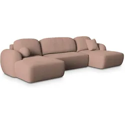 WOHNLANDSCHAFT SAVONA N Rosa Boucle-Stoff mit Schlaffunktion