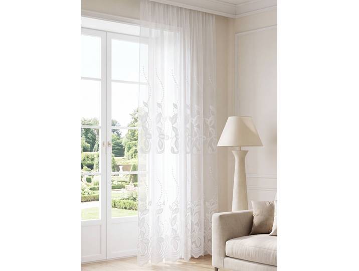 Langstore mit Ranken-Bordüre und gebogtem Abschluss, Weiss, Größe 181 (H175xB625 cm)