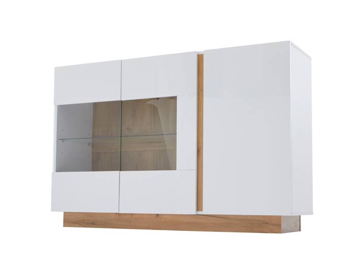 Buffet blanc brillance avec verre, 3 portes et éclairage LED