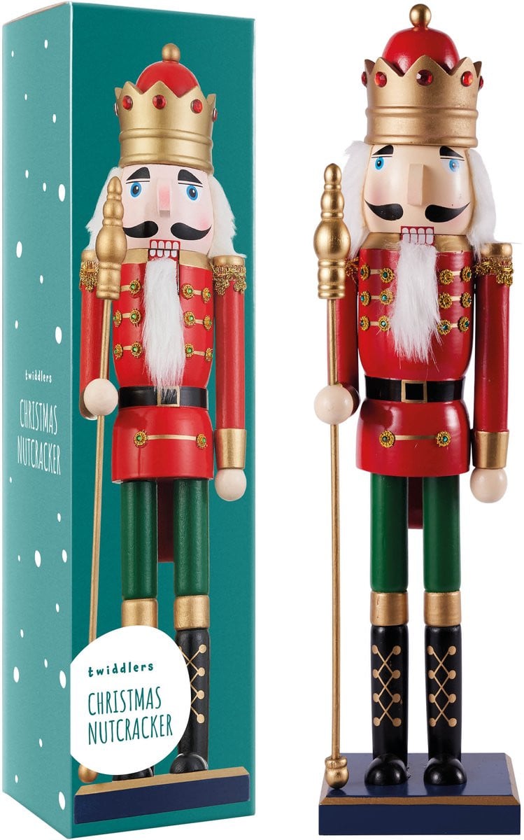 The Twiddlers Grote Houten Notenkraker Kerstbeeld - Notenkraker Soldaat Koning Rood - 50 cm