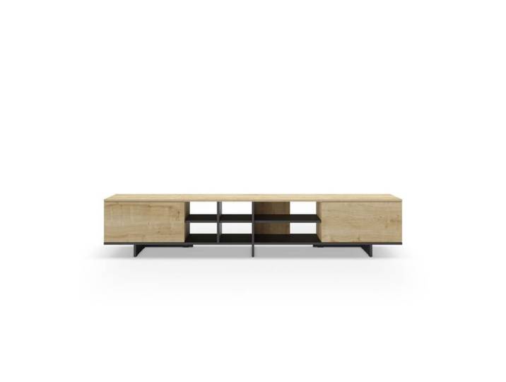 CALYO - Meuble TV 2 portes 230cm en mélamine - Chêne clair