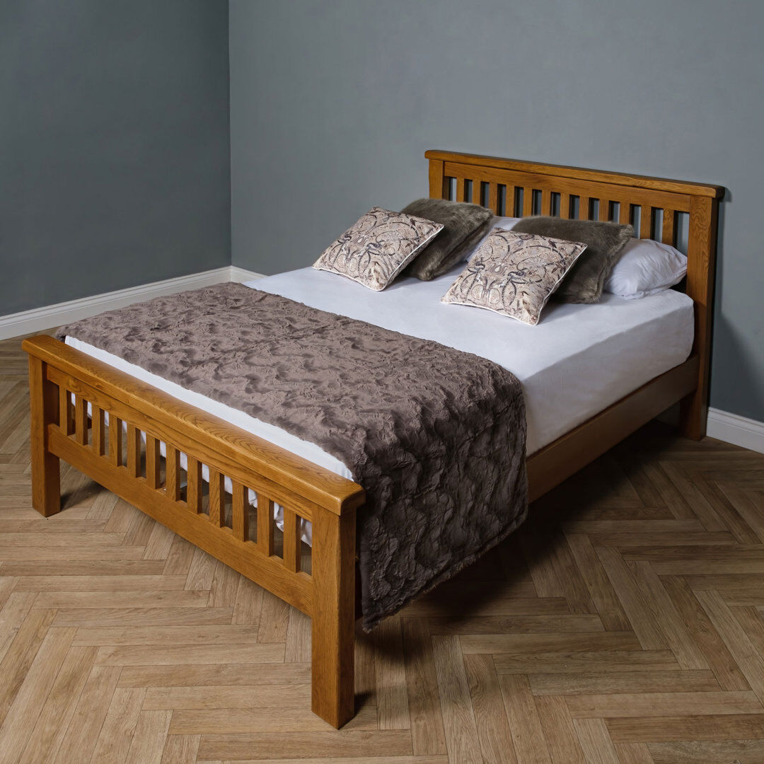 Union Rustic Westow Oak 5Ft King size 4'6 Double Oak Bed Frame Brown Kingsize (5')