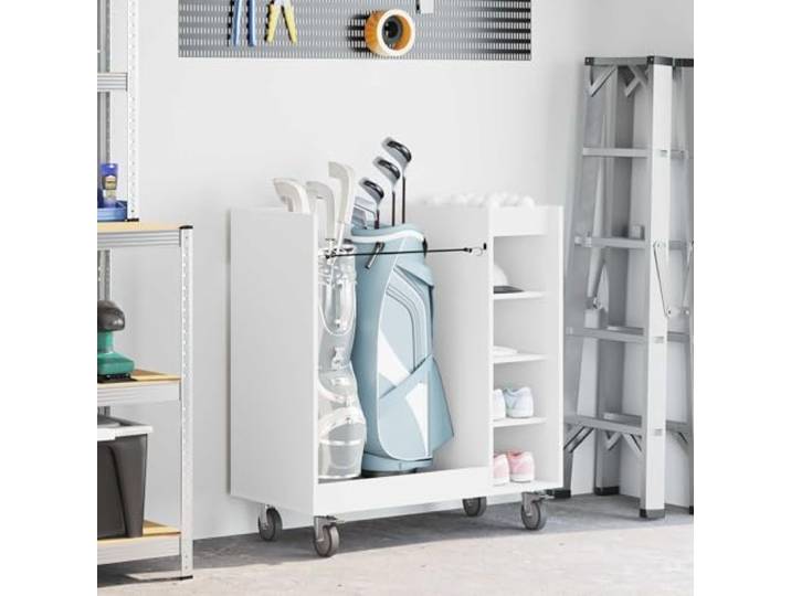 LPERTGFHU Golfschrank, Aufbewahrungsschrank mit Rollen, 90x45x98 cm, Weiß Mobil durch 4 Räder, Stabiler Metallrahmen, Vielseitiger Stauraum