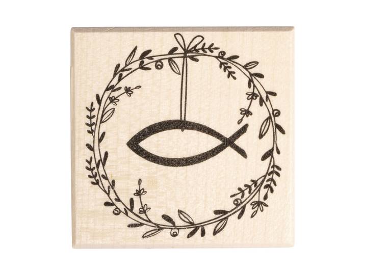 Stempel Festtagskranz mit Fisch, 6x6cm