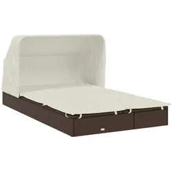 Helloshop26 - Polyrattan Sonnenliege Doppelliege 2 Sitzer mit klappbarem Dach 213 x 118 x 97 cm braun