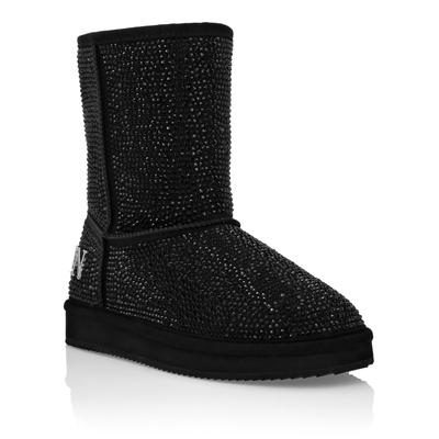 Schnürstiefelette PHILIPP PLEIN "Mit Schmucksteinen", Damen, Gr. 36, Normalschaft, schwarz (02, schwarz), Schuhe Schnürstiefelette