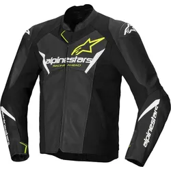 Alpinestars Faster V3 Airflow Lederjacke Motorrad - schwarz-weiss-neongelb - 58