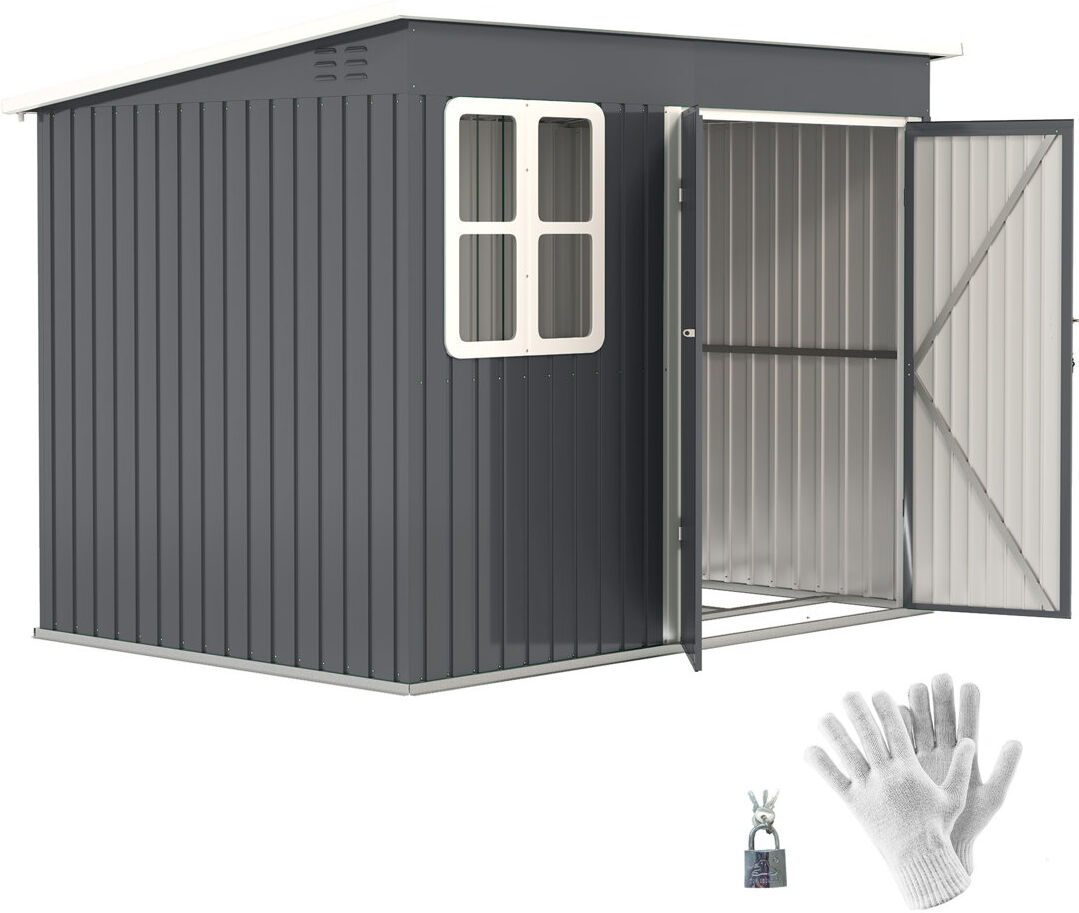 Outsunny 8.5 x 6ft Storage Shed Metal Shed Foundation Kit Window Green 260cm W X 177cm D X 190cm H