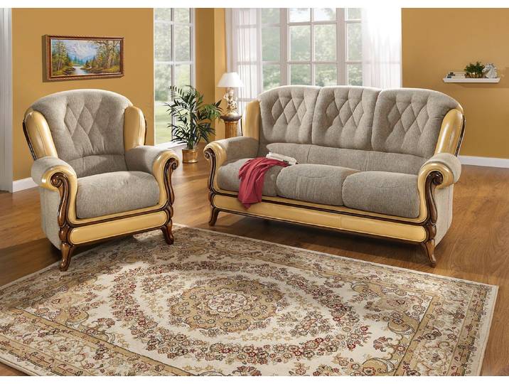 Polstermöbel mit edlen Holzchatosen, Beige, Sessel