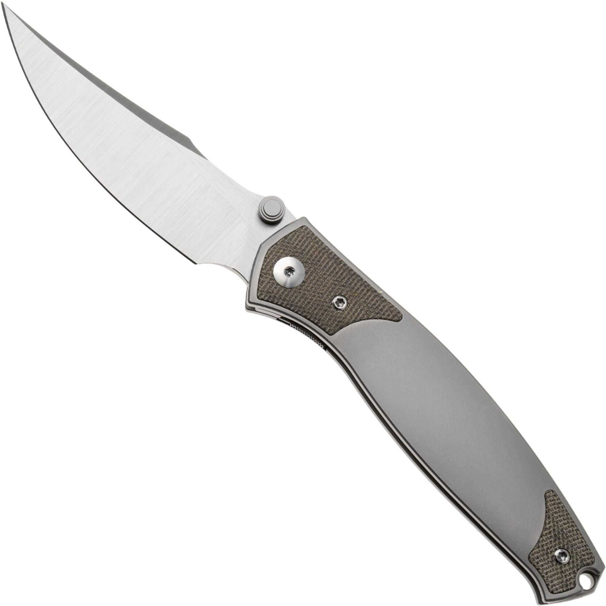 GiantMouse GM14 Limited Edition, Satin Uddeholm Vanax SuperClean, Titanium &amp; Green Micarta Inlays, coltello da tasca