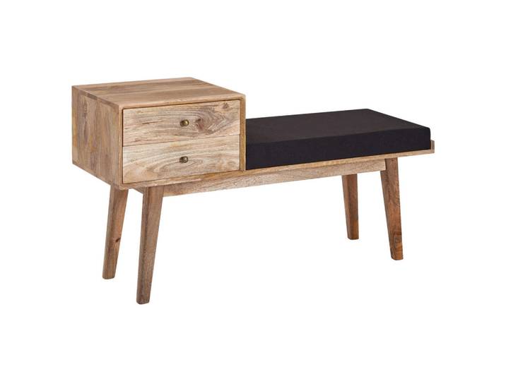 Mid.you Hockerbank, Schwarz, Holz, Textil, Mangoholz, massiv, 120x65x40 cm, abwischbar,