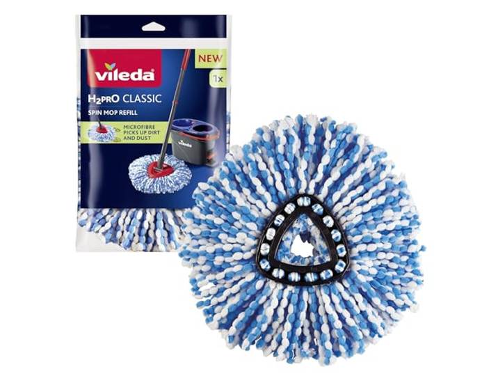 Vileda H2prO Spin Mop-vervanging vervangkop verwijdert hardnekkig vuil microvezelreiniging machinewasbaar duurzame mop geschikt voor alle behandelde harde vloeren