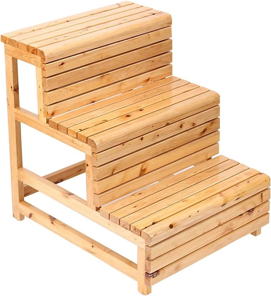Houten Ladderkruk met 3 Treden en Antislip - Multifunctionele Opstap Stoel - Houtkleur