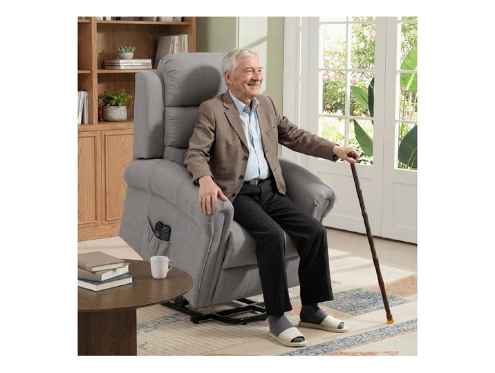 HOMCOM Relaxsessel Fernsehsessel, Massagesessel, Vibrationsmassage, Liegefunktion (Massagesessel mit Aufstehhilfe, 1-St., Relaxsessel), mit Fernbedienung, Seitentasche, Fußteil, Hellgrau